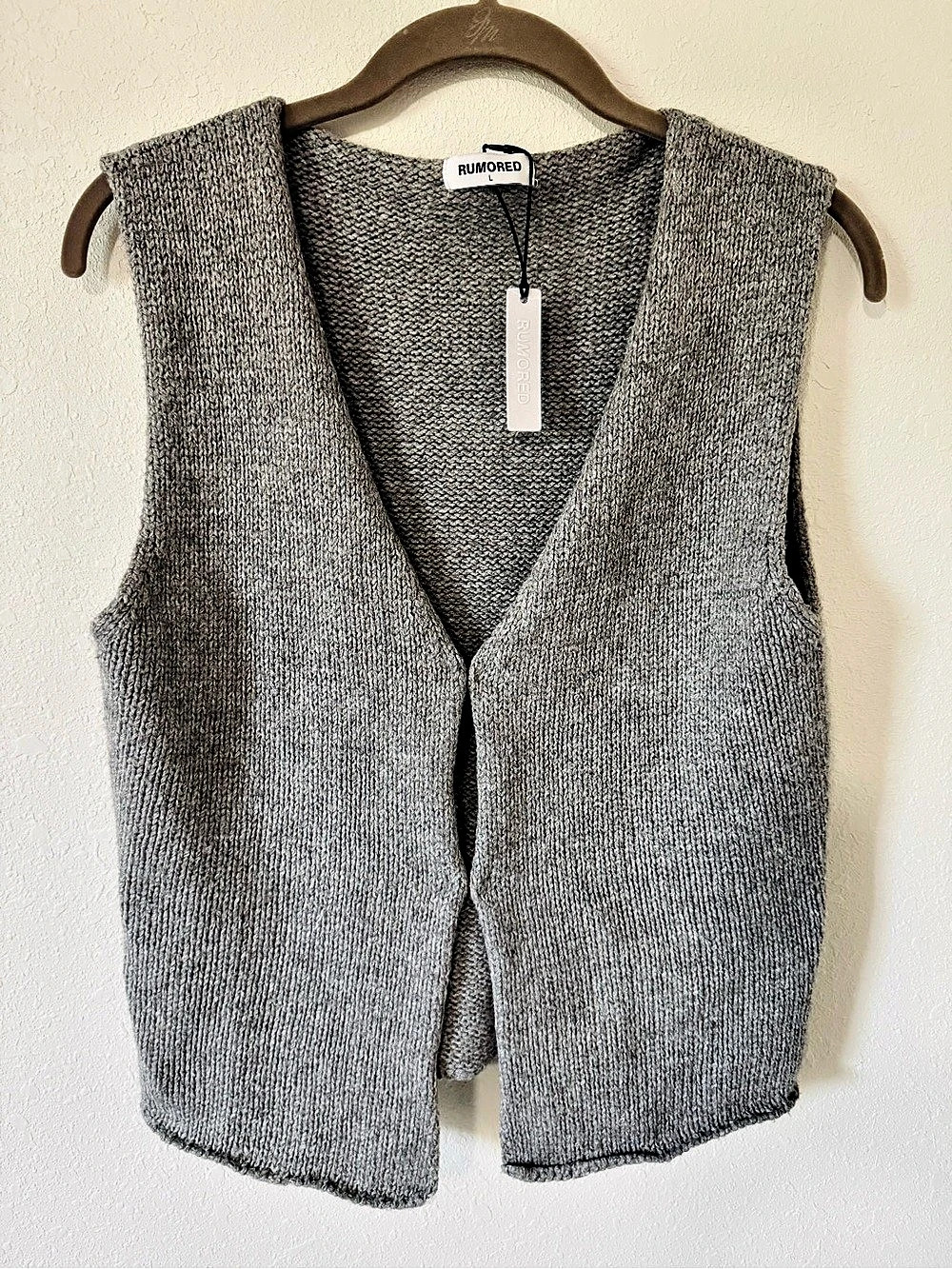 Rumored Knit Sweater Vest Gray V-Neck Size Large